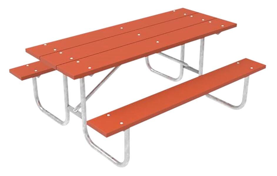 Ultra Site Rectangle Heavy Duty Outdoor Picnic Table, 72 x 60 x 30 Inches, Redwood Stain Wood, Item Number 471231